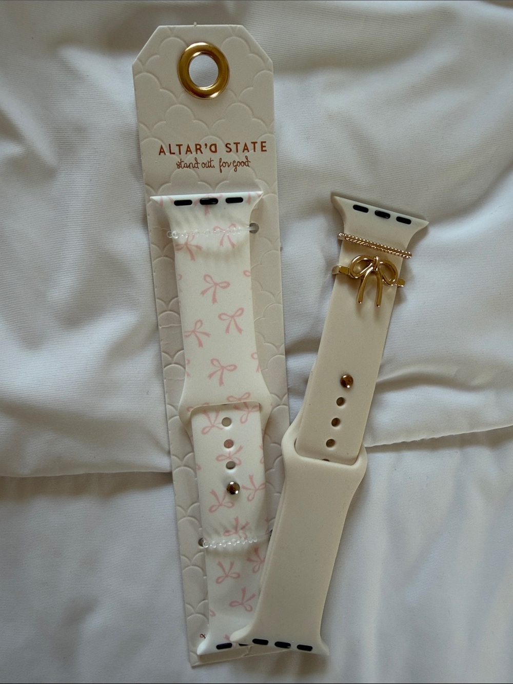 Altar'd State Cream Silicone Apple Watch Band with Pink Bow Print